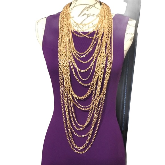 Jewelry - Free Earring💥 Layered Long Drape Chain Statement Necklace